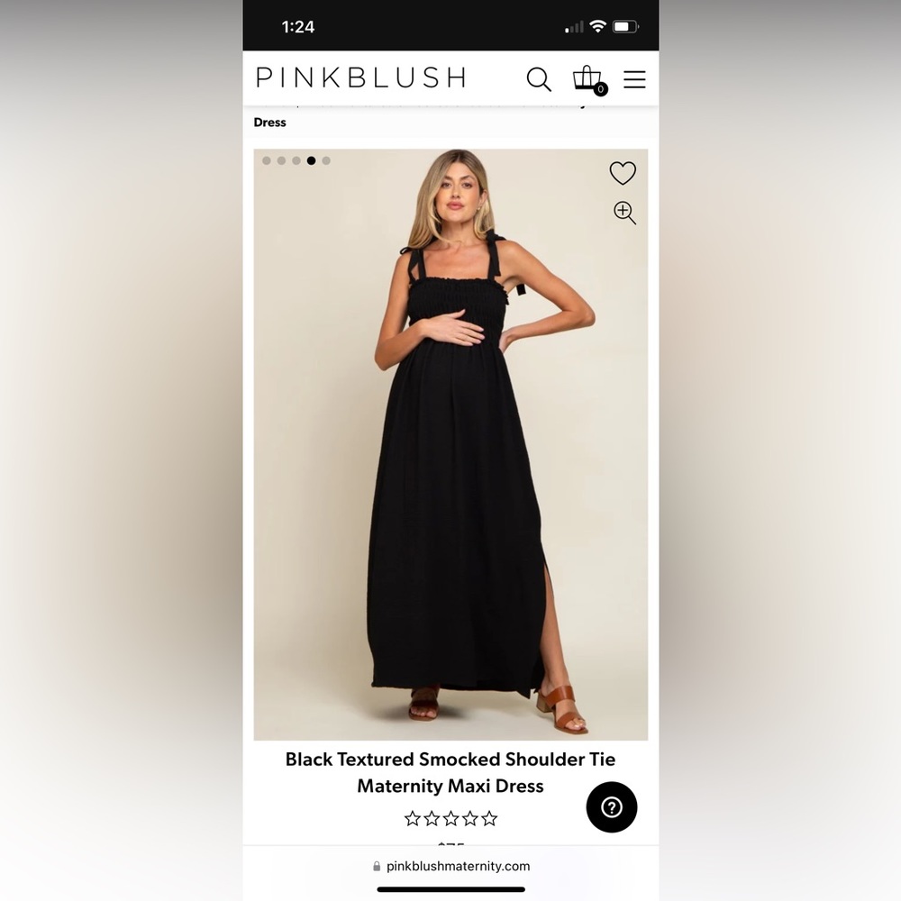 Pink Blush Maternity dress. Black maxi, tie sleeves. Size L. Worn once!
